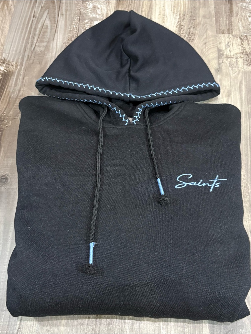 Saints Studio Black Hoodie With Blue Detailed Stitching SZ XL